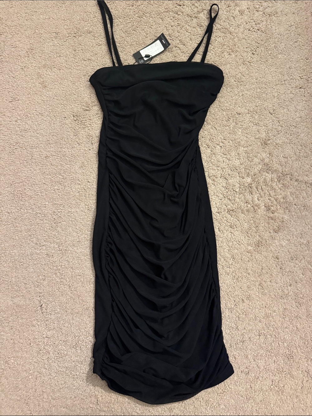 PrettyLittleThing Black Ruched Mini Dress with Spaghetti Straps